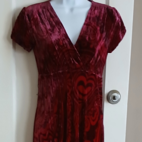 Vintage Red Velvet Maxi Dress Silk Blend Whimsigoth Burnout - Picture 3 of 15